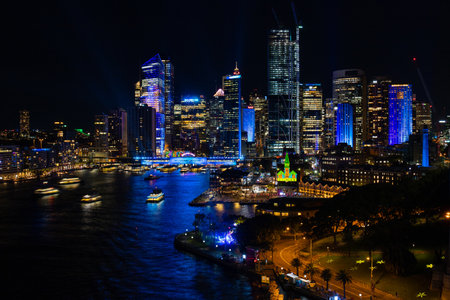 Sydney, Australia - May 31, 2022: Sydney skyline lights up during Vivid Sydney.のeditorial素材