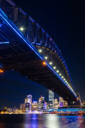 Sydney, Australia - June 6, 2022: Sydney Harbour view at night during Vivid Sydney.のeditorial素材
