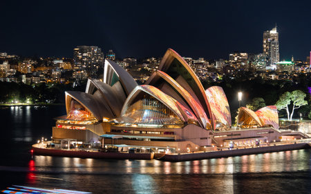 Sydney, Australia - June 6, 2022: Sydney Opera House illuminated for Vivid Sydney.のeditorial素材