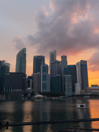 Singapore - May 21, 2022: Sunset view of Singapore skyline.のeditorial素材