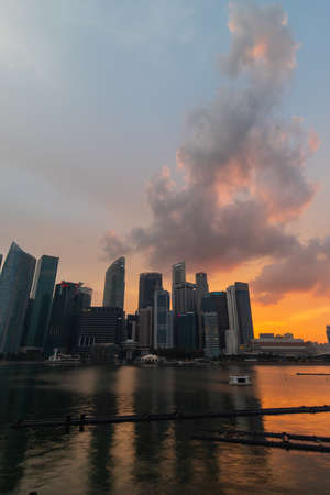 Singapore - May 21, 2022: Sunset view of Singapore skyline.のeditorial素材