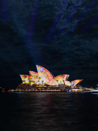 Sydney, Australia - June 15, 2022: Beautiful projection at Opera House for Vivid Sydney.
