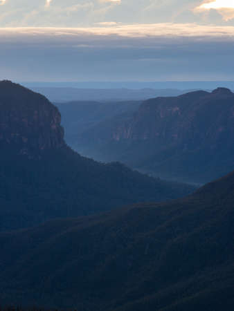 Blue Mountains layer at dawn, Australia.の写真素材
