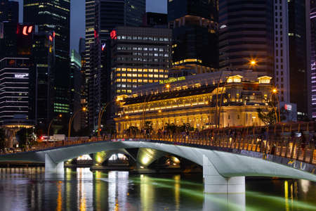Singapore - May 22, 2022: Fullerton Hotel view at night.のeditorial素材