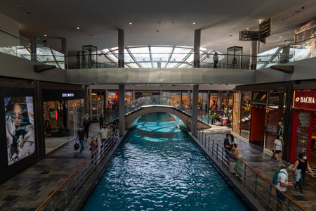 Singapore - May 24, 2022: Man made canal inside Marina Bay Sands.のeditorial素材