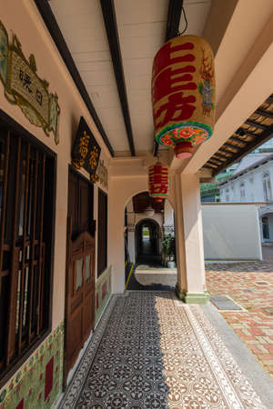 Singapore - May 23, 2022: A small alley between building at Emerald Hill Rd.のeditorial素材