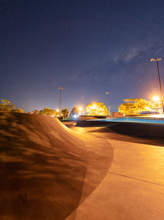 Sydney, Australia - July 9, 2022: Night view of Bato yard skatepark.のeditorial素材