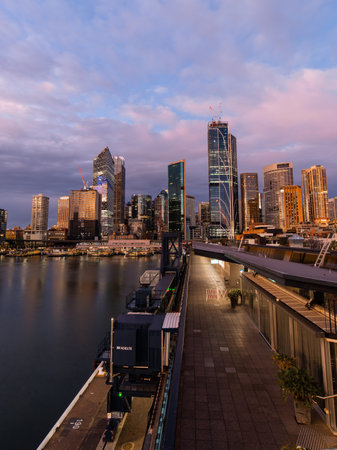 Sydney, Australia - August 14, 2022: Morning view of Sydney CBD skyline from Circular Quay.のeditorial素材