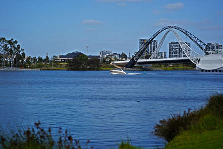 Matagarup Bridge. The Swan river in Perth business centre. Popular destination for tourists. HDRの写真素材
