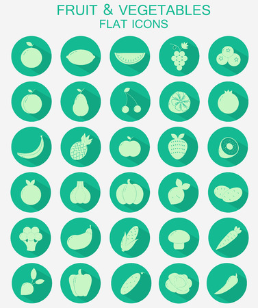 Set of flat fruits and vegetables icons setのイラスト素材