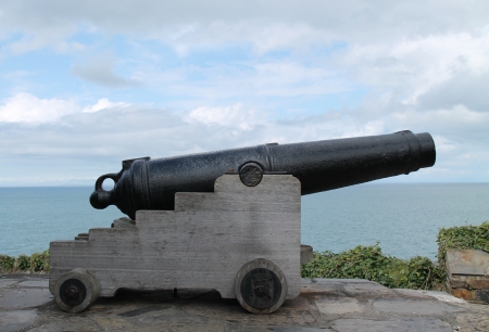 A Vintage Cannon in Position Facing the Open Sea の写真素材