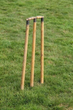 A Classic Set of Vintage Cricket Stumps and Bails.の写真素材