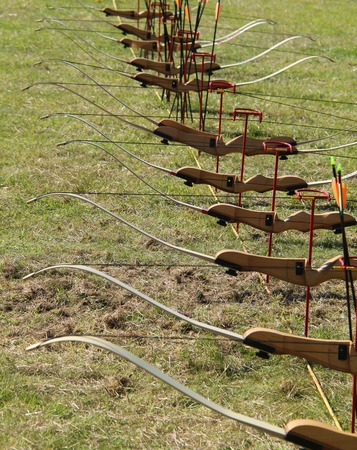 A Line of Stands for Archery Bows and Arrows.の写真素材