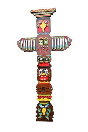A Brightly Designed Wooden Tribal Totem Pole.の写真素材
