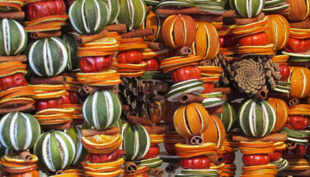 Brightly Coloured Decorations Made From Dried Fruit.の写真素材