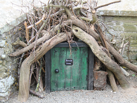 A Novelty Beavers Lodge Doorway as a Garden Feature.の写真素材