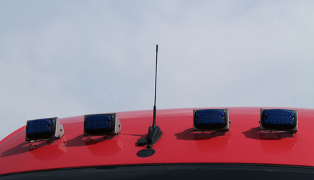 The Blue Emergency Lights on a Fire and Rescue Vehicle.の写真素材