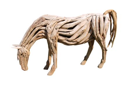 A Large Statue of a Horse Made from Wooden Pieces.の写真素材