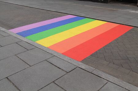 A LGBT Rainbow Painted on a Public Paved Road.の写真素材