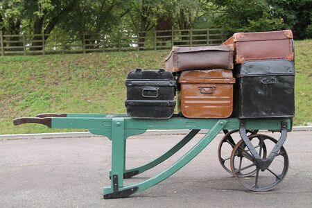 A Railway Platform Trolley with Metal Trunks and Cases.の写真素材