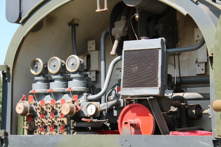 The Controls and Pump of a Large Vintage Petrol Tanker.