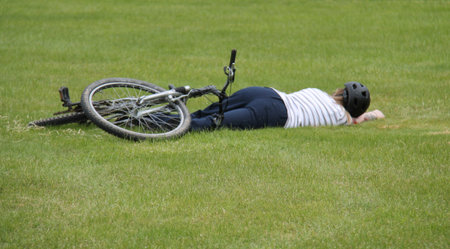 A Mock-up of an Accident on a Pedal Bicycle.の写真素材