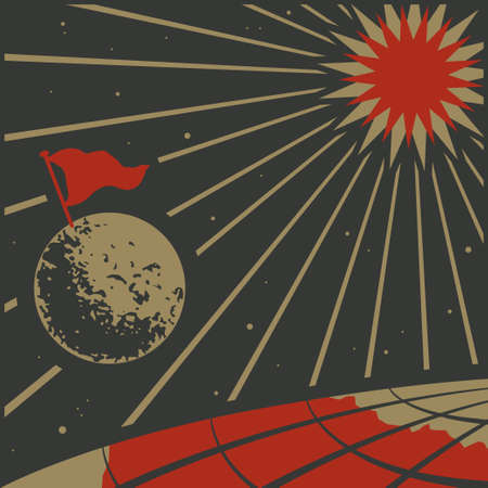 the moon in the space above the Earthのイラスト素材