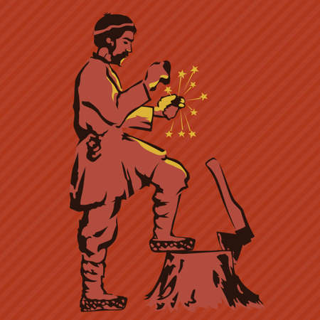 Farmer gets fire with flintのイラスト素材