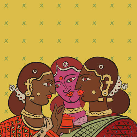 Indian girls gossiping after collecting teaのイラスト素材