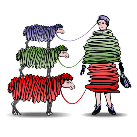 Three Sheep Knitting Woman a Dressのイラスト素材
