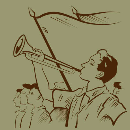 Boy playing trumpet during celebrations illustrationのイラスト素材