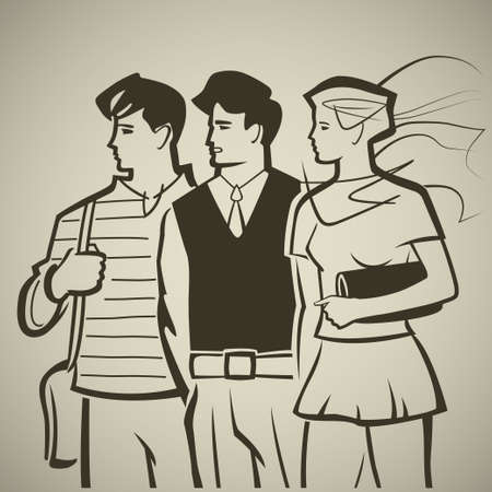 Optimistic and promising young people looking in the future vector illustrationのイラスト素材