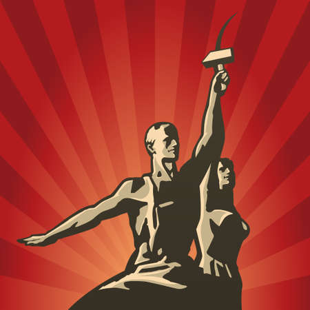 Soviet Worker and Collective Farmer with sickle and hammer in their hands vector illustrationのイラスト素材