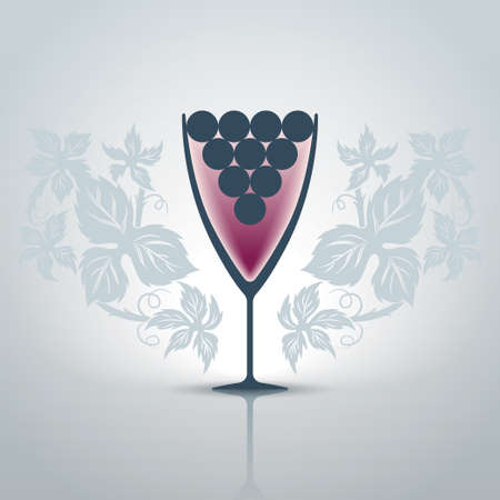 Stylized glass of wine with decorative patterns of grape leaves illustrationのイラスト素材