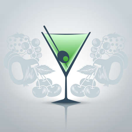 Stylized glass of martini with decorative patterns of different fruit illustrationのイラスト素材