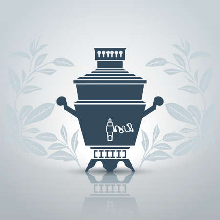 Stylized russian samovar with decorative patterns of tea leaves illustrationのイラスト素材