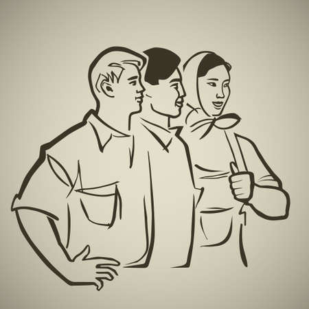 Multinational Soviet youth discussing progress in the national agricultureのイラスト素材