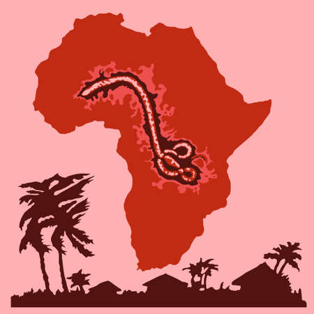 Ebola virus bacterium against the background of Africa continentのイラスト素材