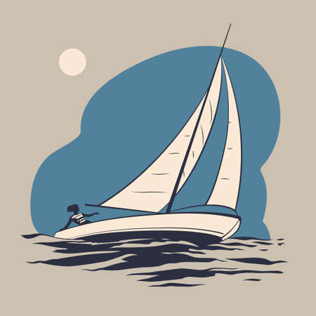 Girl riding on a sailing boat on the sea waves vector illustrationのイラスト素材