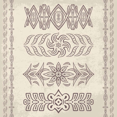Set of vector decorative ornaments. Floral and abstract design pattern elements and symbols for posters, postcards, page decoration and typographyのイラスト素材