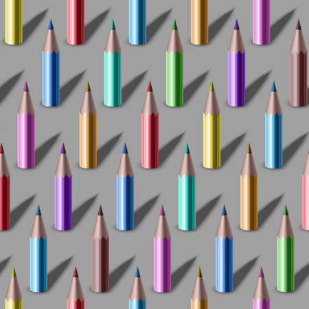 Realistic color pencils sticking up and dropping shadows seamless vector patternのイラスト素材