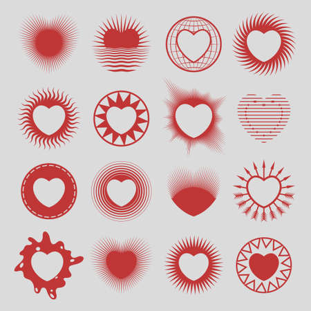 Set of various design hearts vector symbols, icons and emblems isolated on white background. Festive collection for wedding, Saint Valentineのイラスト素材