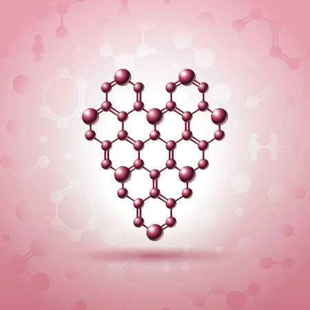 Heart shaped atomic structure with nuclear connections logo design.Saint Valentineのイラスト素材