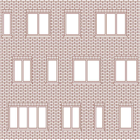 Brick wall building facade with various sizes of windows vector seamless pattern. Architectural background with uneven distribution of glazing and classic brick masonry, ceramic tile, composite panelsのイラスト素材