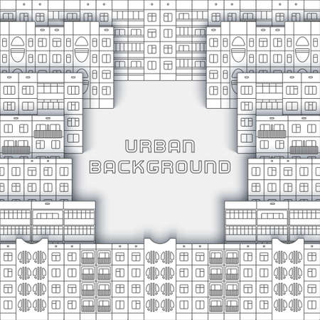 Various design linear facades of panel houses sleeping quarters isolated on white background illustration. Classic blocks of flats architectural symbols and elements of residential districtのイラスト素材