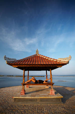 20-25 years woman portrait relaxing at seaside, bali indonesiaの写真素材