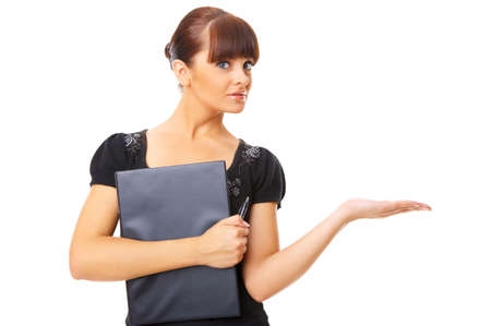 Portrait of beautiful business woman isolated on whiteの写真素材