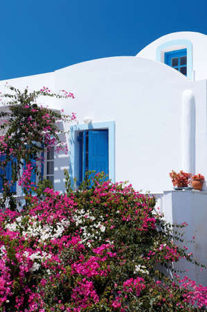 Wonderful view of City buildings and bay on Santorini, Greeceの写真素材