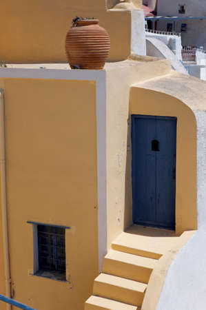 Wonderful view of City buildings and bay on Santorini, Greeceの写真素材