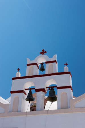 Wonderful view of City buildings and bay on Santorini, Greeceの写真素材